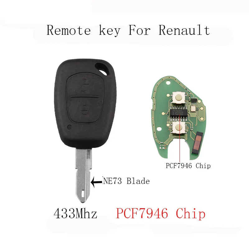 2 кнопки PCF7946 чип дистанционного ключа автомобиля для Renault Vivaro Movano Traffic Master Kangoo 433