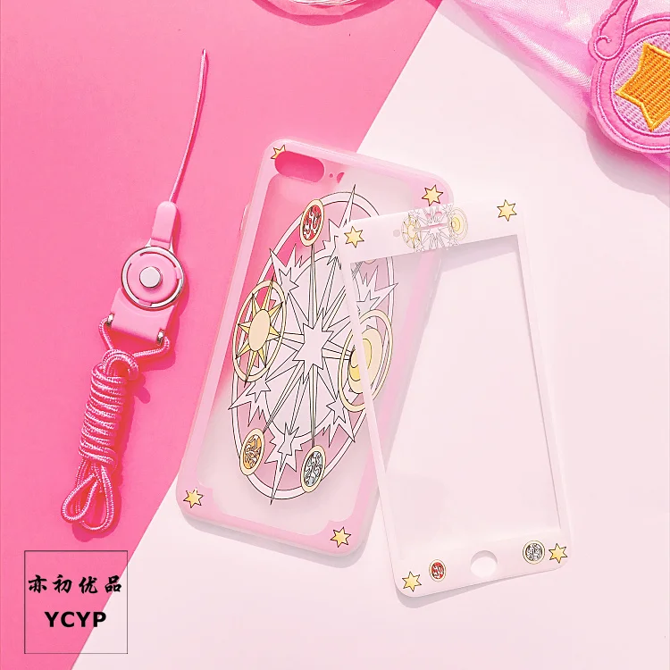 Чехол для iphone 8 8 plus Cardcaptor Sakura+ пленка для экрана из закаленного стекла, розовый чехол для iphone 6 6 S plus 7 7 plus X+ пленка - Цвет: As shown