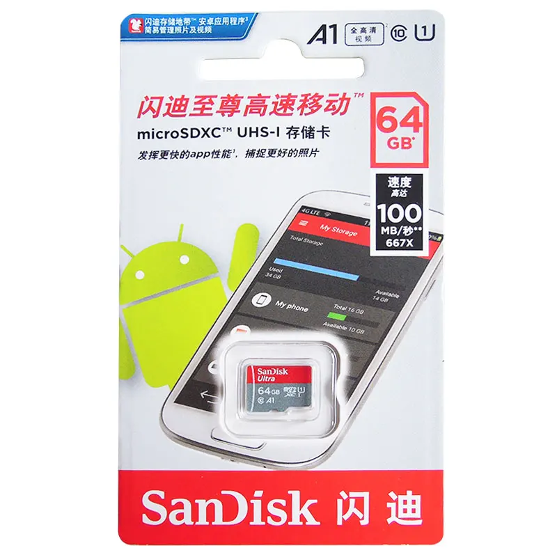 Карта памяти SanDisk, 64 ГБ, 32 ГБ, Micro SD карта, класс 10, 16 ГБ, 128 ГБ, 200 ГБ, 256 ГБ, Ultra A1, SDHC/SDXC, UHS-I, 98 МБ/s-100MB/s, tf-карты