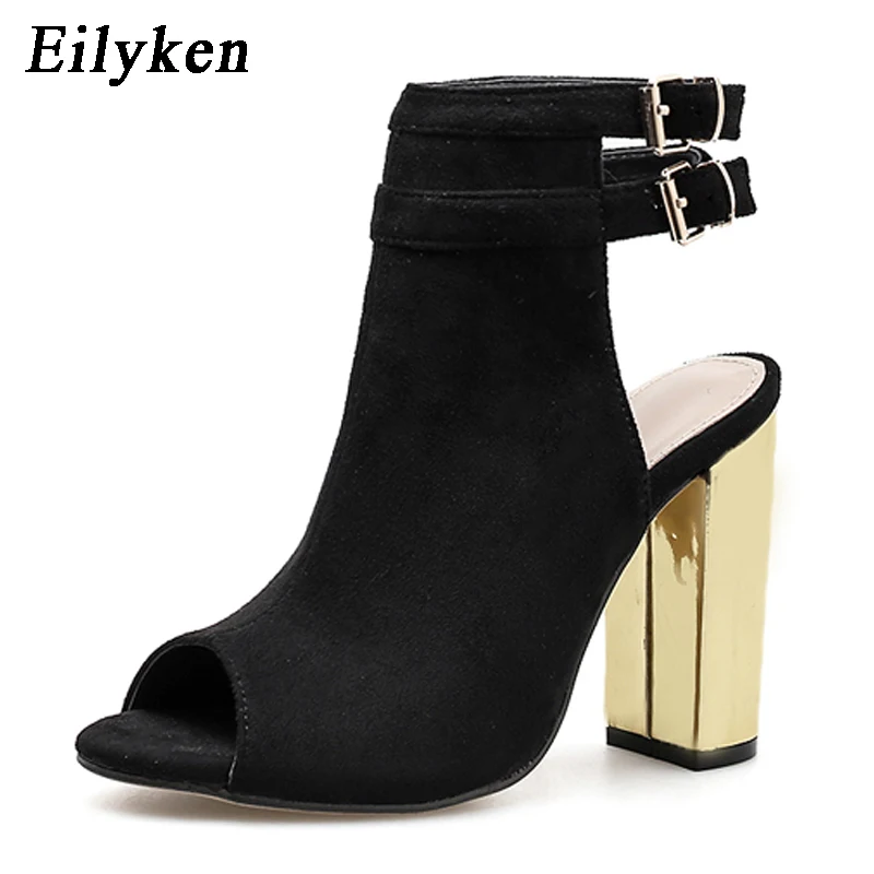 

Eilyken Flock Women Sandals Gladiator High Heels Strap Pumps Buckle Strap Leisure Shoes Fashion Summer Ladies Shoes Women