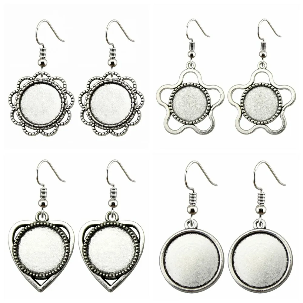 3 Pairs Fit 18mm Round Glass Cabochon Earring Settings Tray Earring Hooks Diy Earrings Base Bezels for Handmade Jewelry Making Jewelry Findings