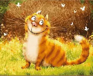 Cat smile on grass animal coloring by numbers art canvas painting wall pictures for living room home decor