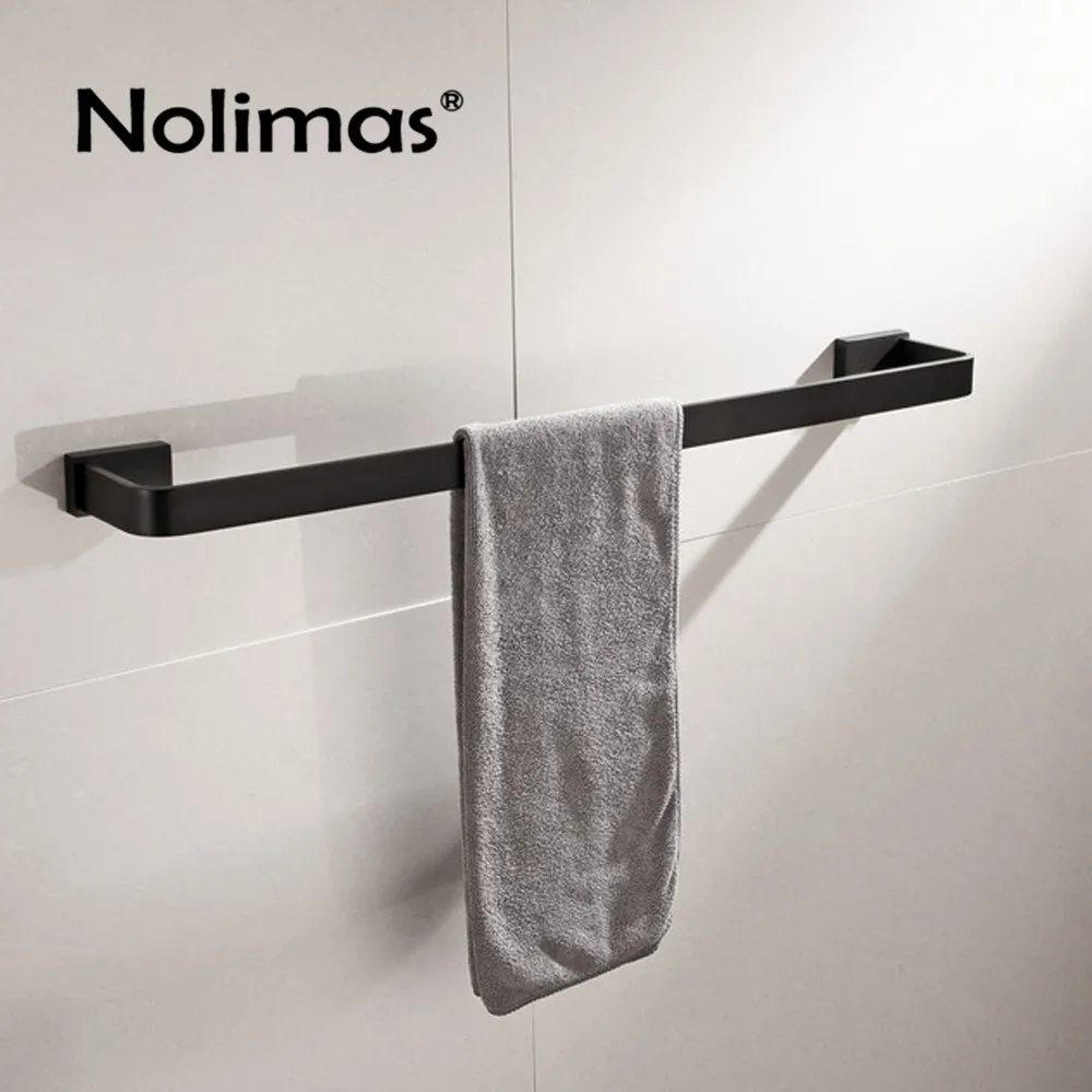 Matte Black SUS 304 Stainless Steel Single Towel Bar Square Towel Rack