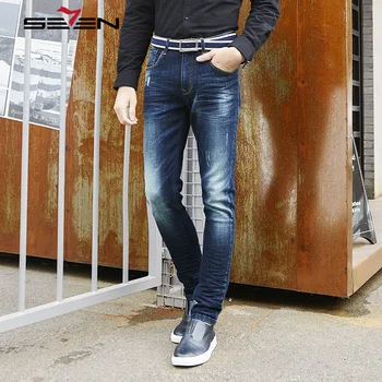 

Seven7 Brand New Fashion Men's Jeans Slim Denim Overalls Winter Jeans Homme Men's Warm Print Stretch Casual Jeans 113S88120