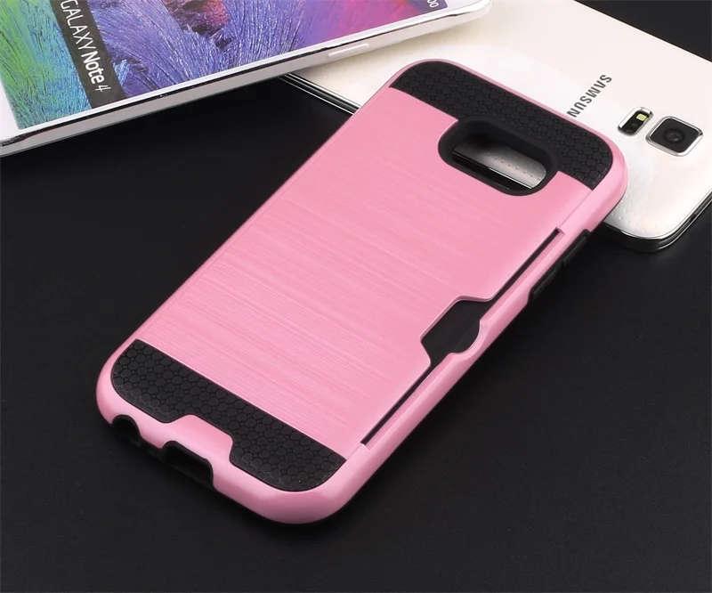 Slim Fit противоударный жесткий Чехол встроенный кредитной карты/ID слотом и шлифованый Металл для Samsung Galaxy A3 /A5 /A7 - Цвет: Розовый
