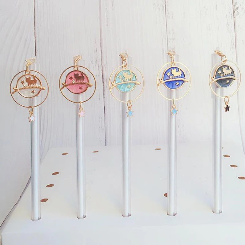 

4 Pcs/set Cartoon Anime Sailor Moon Cat Star Pendant Gel Pens 0.5mm Black Colored Roller Ball Pens Writing Stationery Gifts