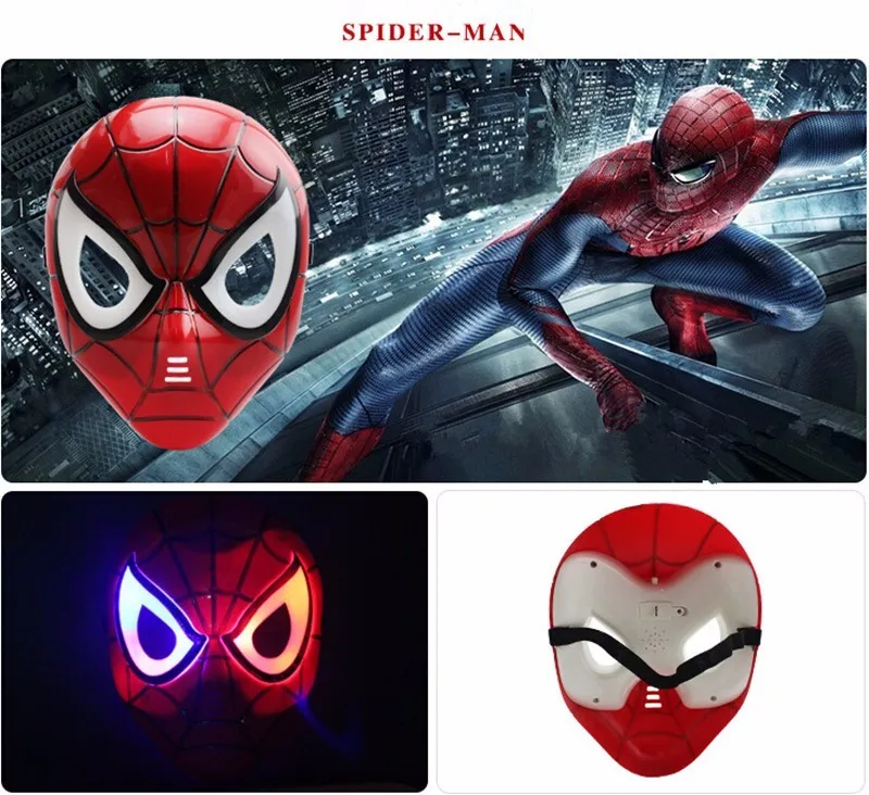 1 шт. светодиодный светящийся супергерой, Халк, Бэтмен, маски, Мстители, Человек-паук, капитан США, Железный человек, маска на Хэллоуин - Цвет: Spider man