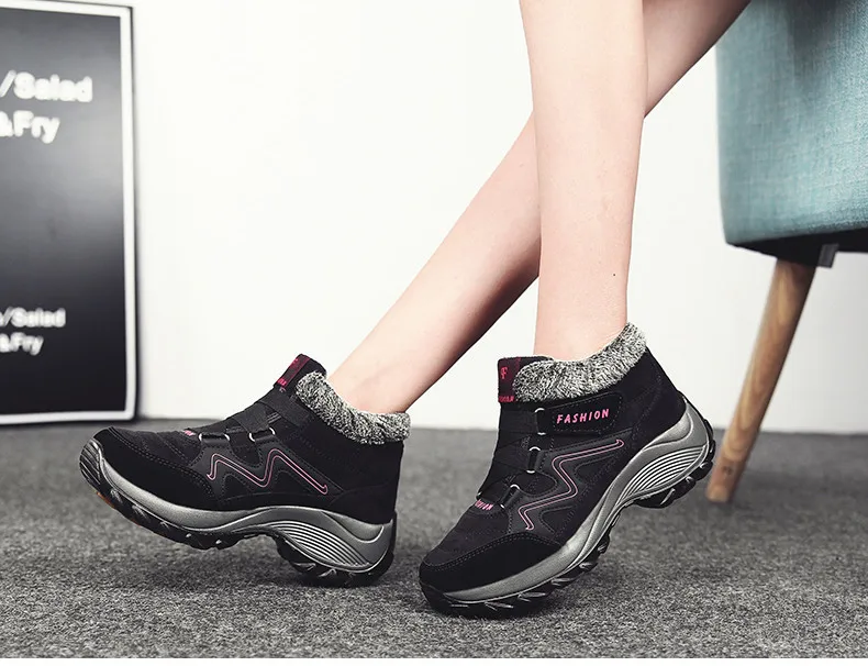 2019 Winter women snow boots women warm push ankle boots female high wedge waterproof Boots rubber hiking boots shoes (11)