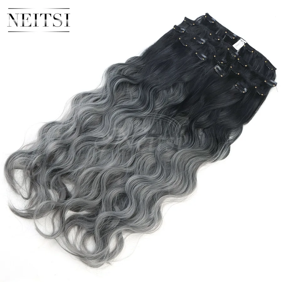 Neitsi 24 ''18 клипов 8 шт./компл. волнистые синтетические Омбре клип в наращивание волос термостойкие для женщин