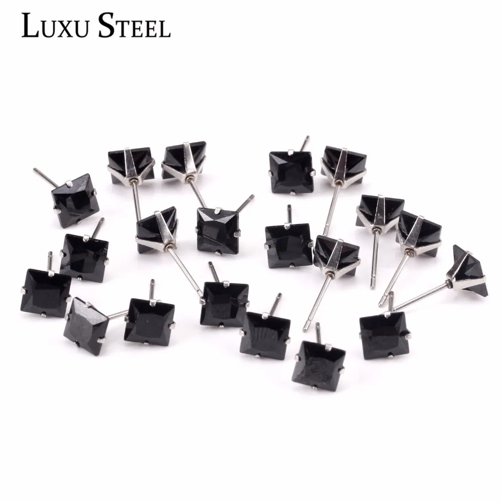 Люксу сталь 10 пар/лот модные серьги-гвоздики блестящая черная квадратная огранка Кубический Цирконий Нержавеющая сталь размеры от 3 мм до 10 мм Серьги