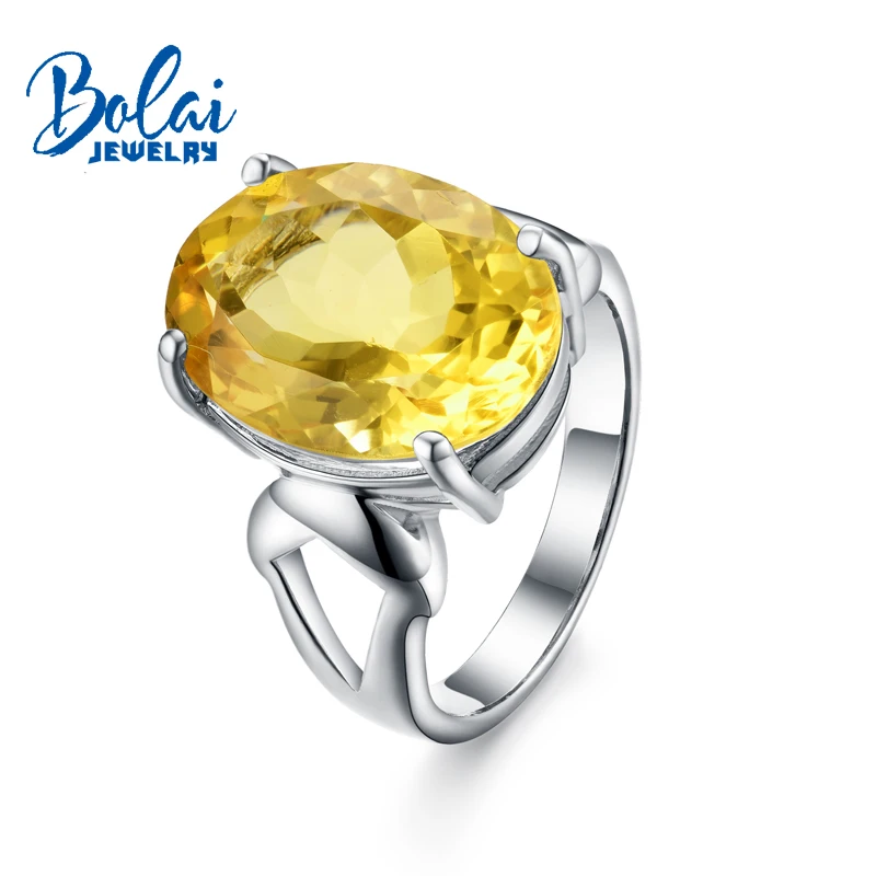 

Bolaijewelry,Natural big size citrine oval12*16mm Gemstone Ring 925 sterling silver fine jewelry for women Christmas party gift