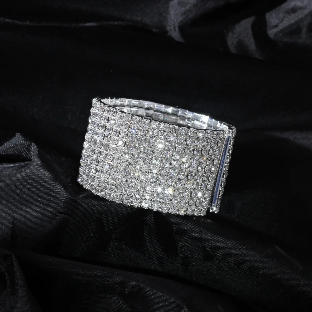 Wedding Bridal Jewelry Cuff CZ Rhinestone Crystal Stretch Strand Bracelet Bangle 1-10 Row crystal bracelet