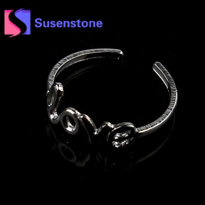 2pcs Retro Simple Love Silver Metal Open Adjustable Toe Ring for Women