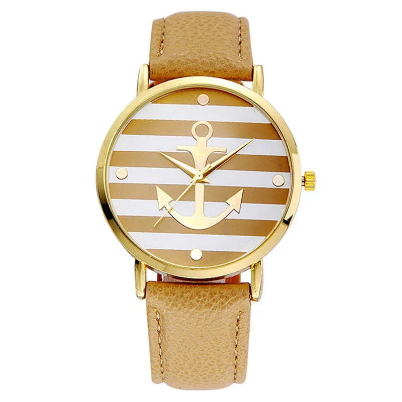 

Fashion Relogio Feminino Women Analog Quartz Watch Dial Clock Anchor Stripe Pattern Leather Strap Wrist Watches for Women Reloj