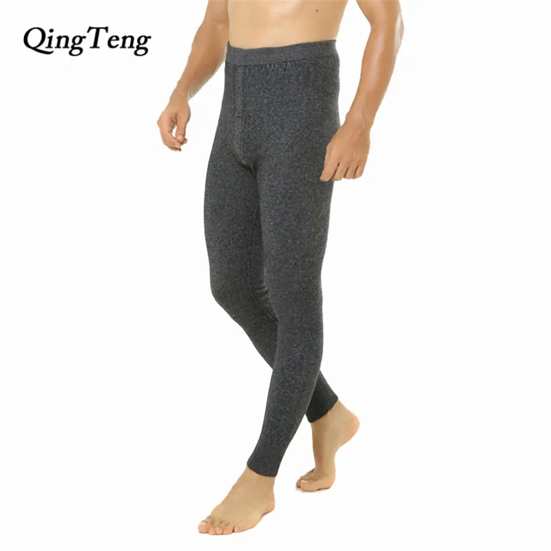 QingTeng Merino Wool Thermal Underwear Black Tights Long Johns Men For Winter Cashmere Leggings