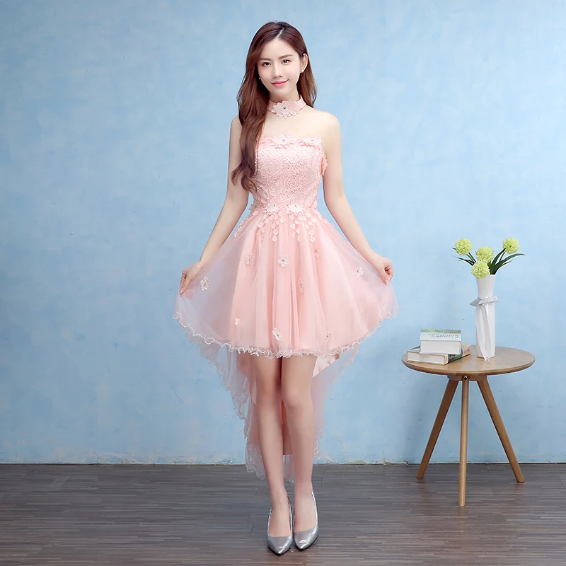 

New Bridesmaid Dresses Elegant Short Front Long Back Bride Gown Strapless Ball Prom Party Homecoming/Graduation Formal Dress
