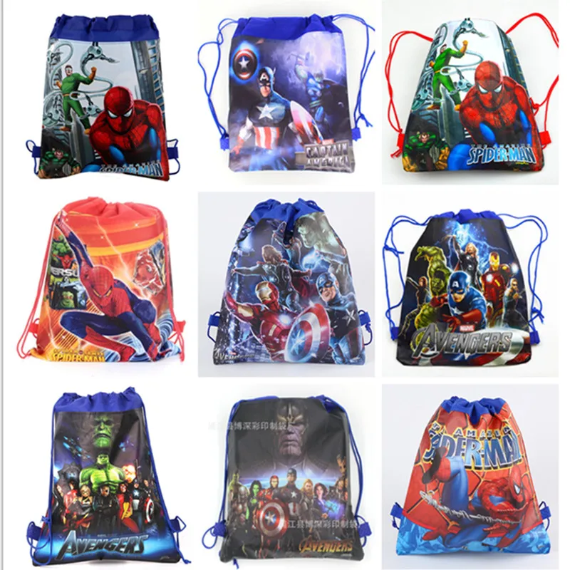 

12pcs Spider-man Avengers Drawstring Backpack for Boy Toys Storage Pocket Student Lunch Bag Party Gift Bags