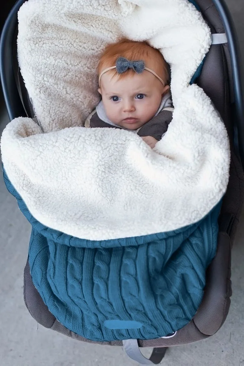 Модный однотонный зимний спальный мешок детская утепленная одежда коляска для коляски - Цвет: Синий