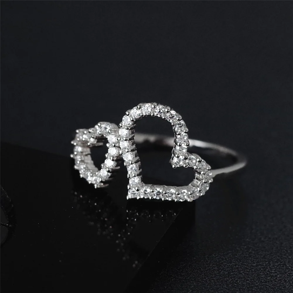 hearts full cz open ring 100% Sterling 925 silver Jewelry Vintage Adjustable rings for women gift free size