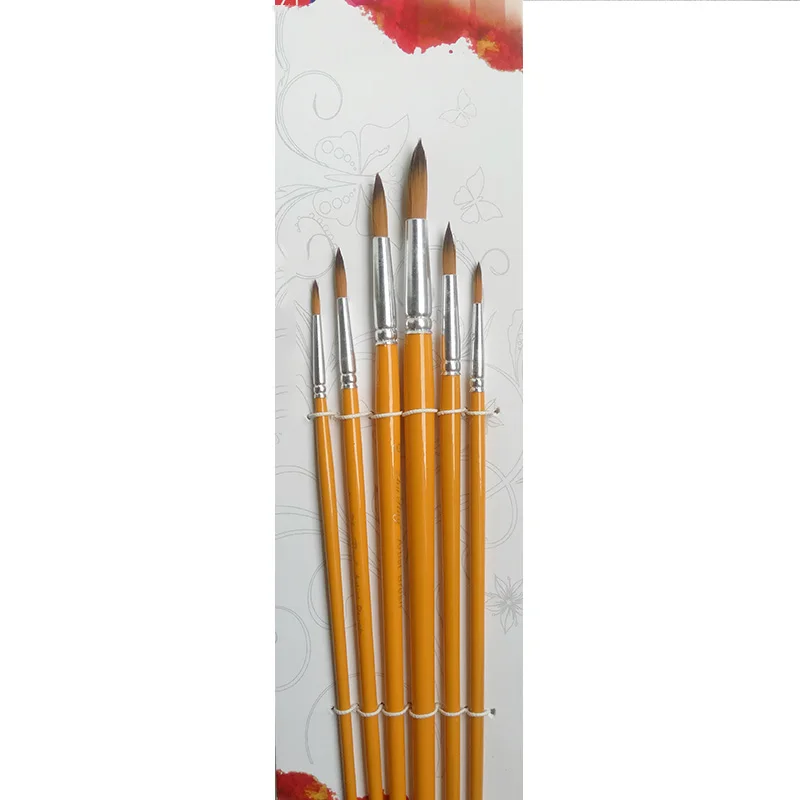 Новый 6 шт. нейлон волос Краски Brush Set круглый заостренным кончиком Книги по искусству ists Краски щетка для акварель акрил кисти товары для