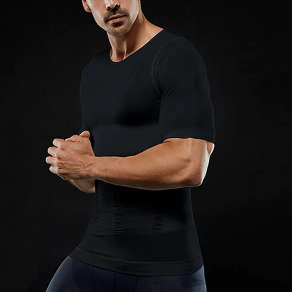 الرجال ضغط تي شيرتات قصيرة الاكمام البطن تحكم الجسم بناء ملابس داخلية الصيف التخسيس المشكل TY66
