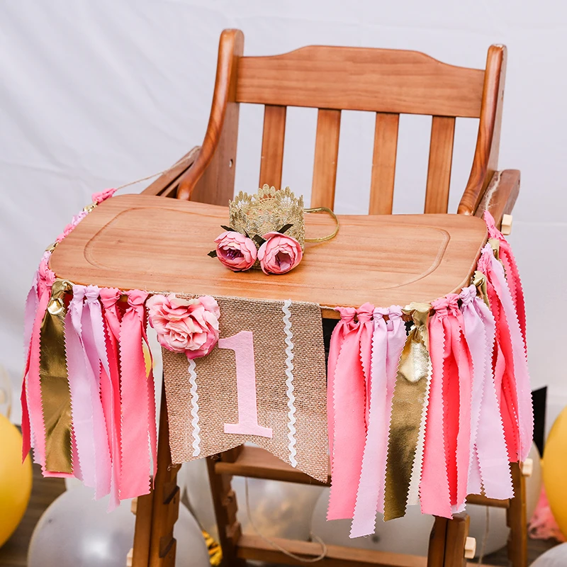 Ручная работа Шелковый цветок кованая лента с мабра баннер для ребенка 100-день-старый обеденный стул десертный стол украшения