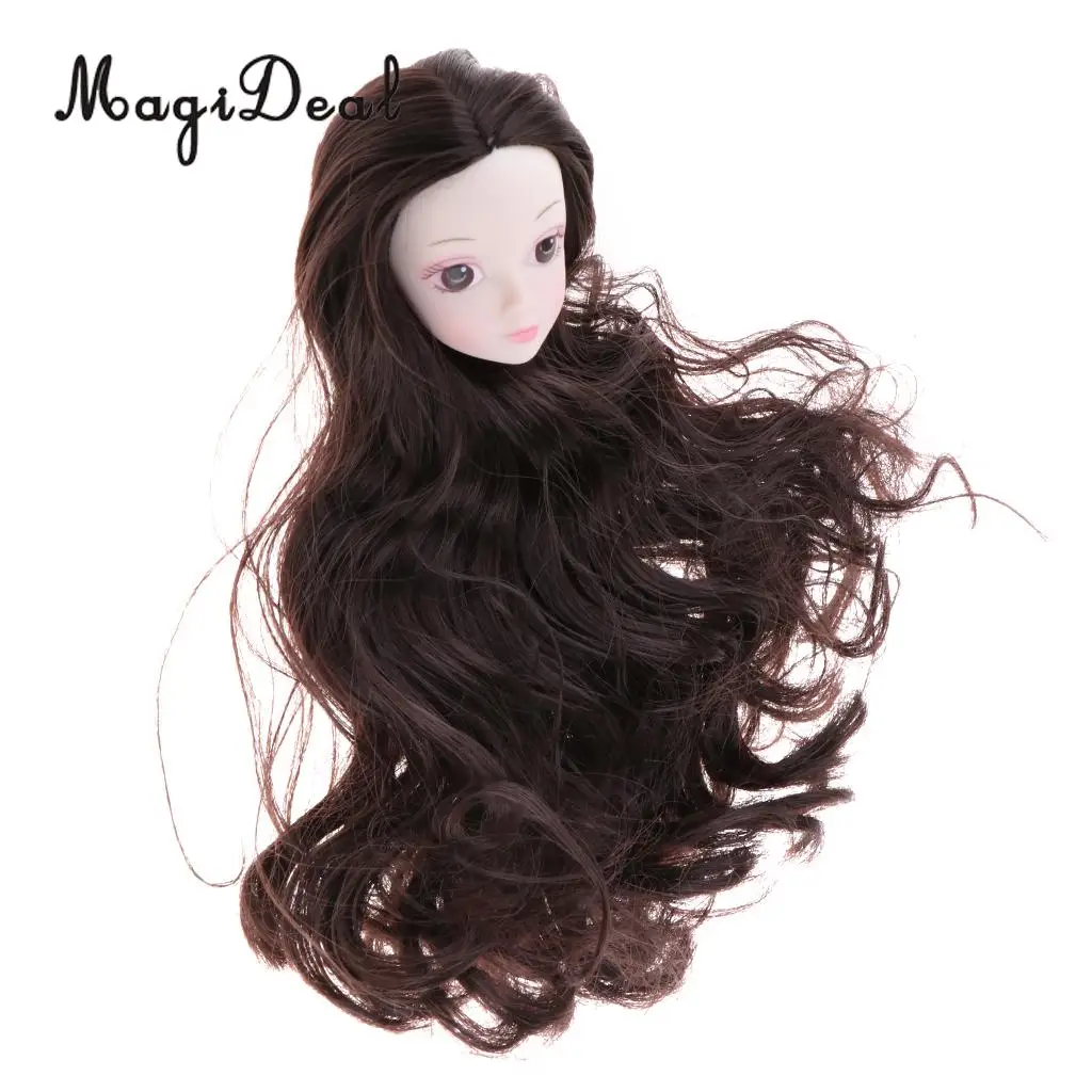 1/6 Female BJD Doll Brown Hair 3D Eyes Head Sculpt Ball-Jointed Doll Body Parts DIY Girl Doll Accessory White Skin Tone