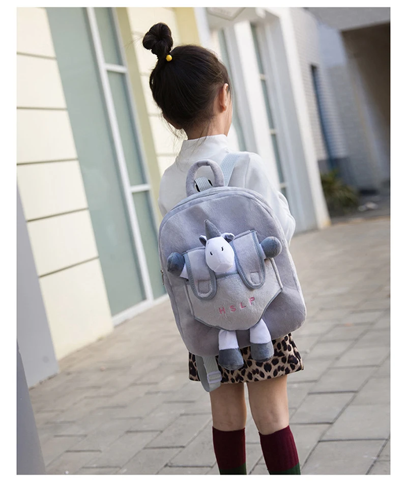 Детский плюшевый рюкзак для детского сада, мини Школьный рюкзак, милое животное фламинго, единорог, плюшевые Школьные сумки для девочек и мальчиков, рюкзак против потери
