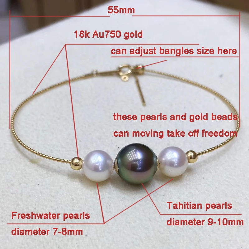 Sinya Natural tahitian pearls 18k gold bangles braclets for women girl Mum the pearls can moving bangles size can adjustable (8)