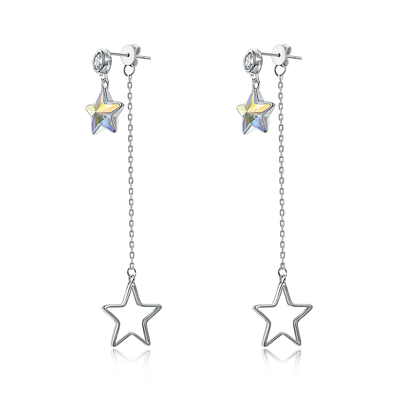 

Authentic 925 Sterling Silver Long Hanging Droping Women Earrings Stars Colorful Zircon 925 Silver Earrings Fine Jewelry FA8519D