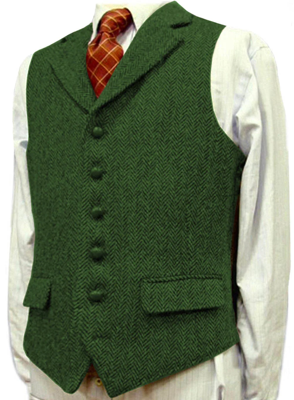 Mens Suit Vest Lapel V Neck Wool Herringbone Waistcoat Casual Formal Business Groomman For Wedding Green/Black/Brown/Green/Grey dress vests