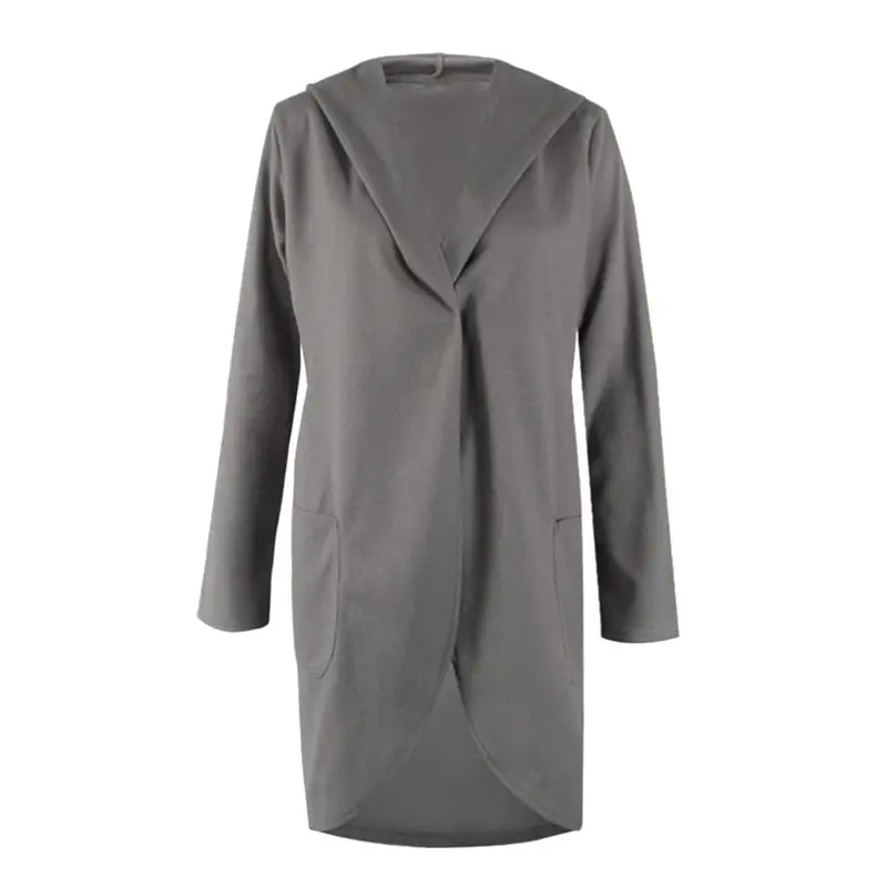 Демисезонный Для женщин модная одежда с длинными рукавами пальто одноцветное V Средства ухода за кожей шеи свободные пальто с капюшоном