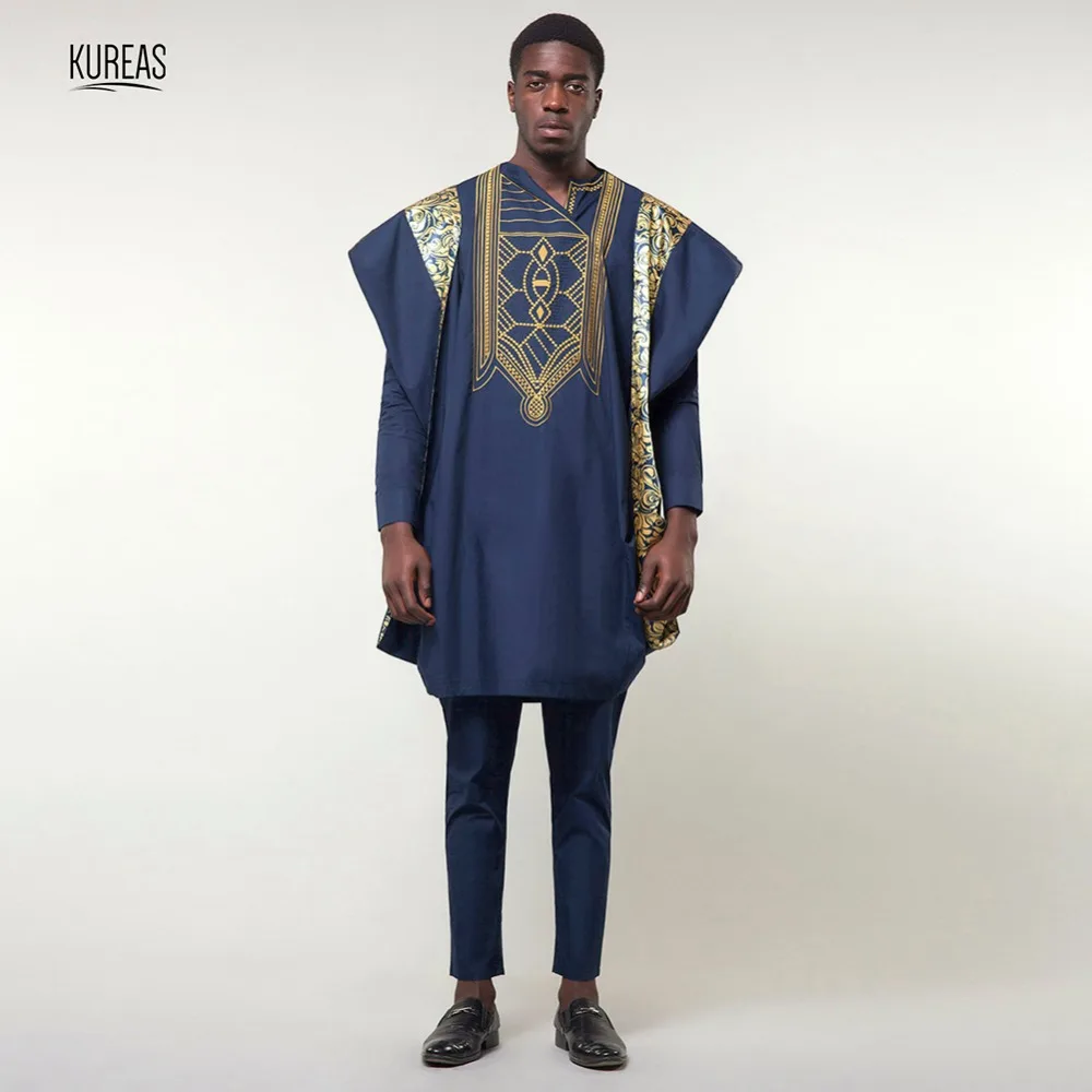 Kureas Agbada африканская Бубу мужская одежда традиционный Дашики 3 шт набор Племенной наряд вышивка формальный наряд Одежда
