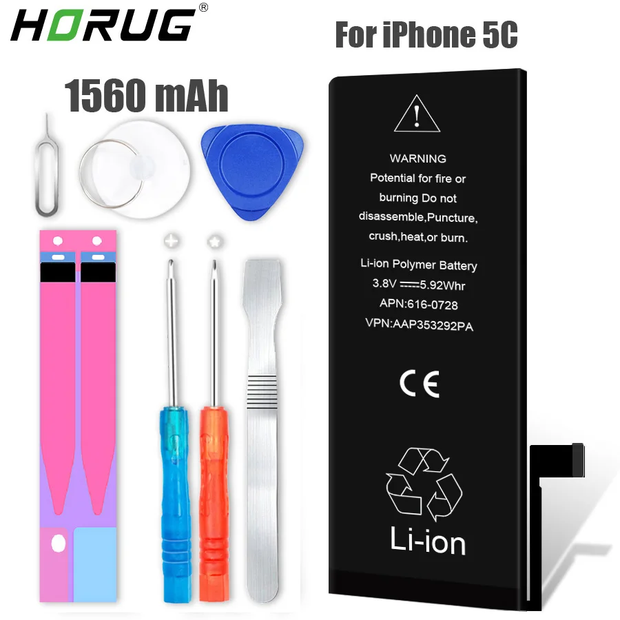 

2019 HORUG Original Mobile Phone Battery For iPhone 5C Battery Original Capacity Replacement Batteries With Repair Tools Kit