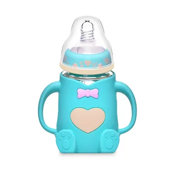 

240ml New Glass Nursing Feeder Baby Silicone Milk Feeding Bottle BPA Free Safe Infant Juice Water Feeding Bottle Cup Supplies