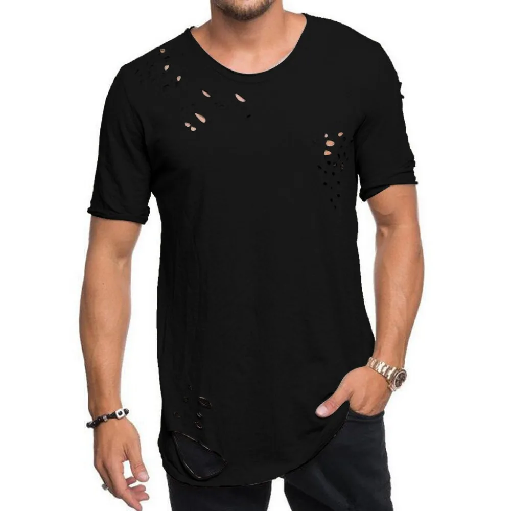 

Fashion 2019 Summer Cotton T Shirt Men Fashion Hole Short Sleeve T-shirt O Neck Tops Casual Tshirt