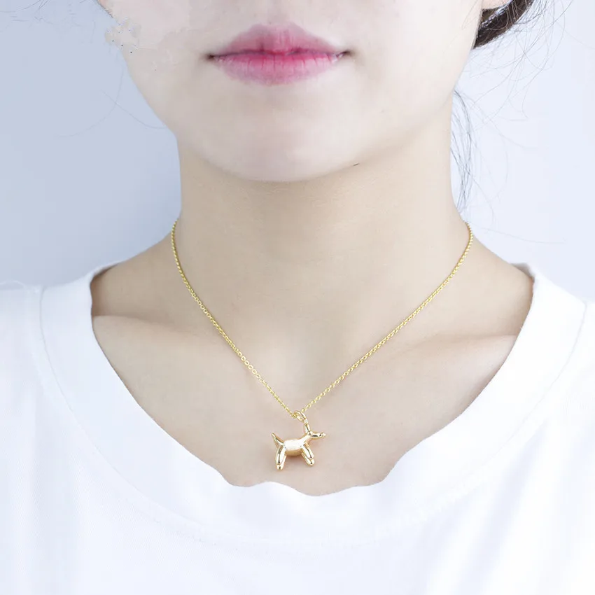 

V Attract Minimalist Balloon Dog Necklace For Women Children Copper Jewelry Collier Femme Gold Color Christmas Gifts