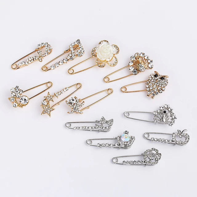 Cute Refined Crystal Rhinestone Branch Brooches Hijab Pins For Women Suit  Scarf Flower Brooch Pin Jewelry