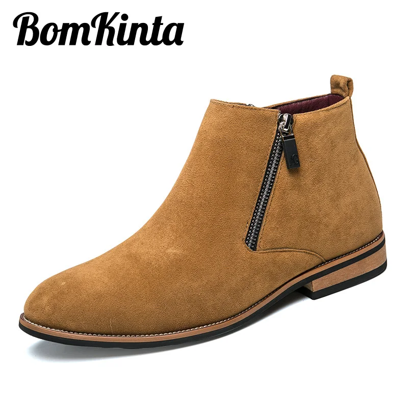 BomKinta/модные кожаные ботильоны; Мужские Винтажные мотоциклетные ботинки; мужские ботинки челси на молнии; Ayakkabi