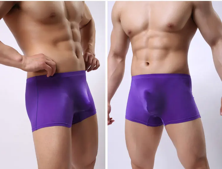 Fad Men's Underwear U Convex Design Low Waist  Gay Club Sexy Panties Ice Silk See Through Traceless  6 Color Men Boxer Shorts_013