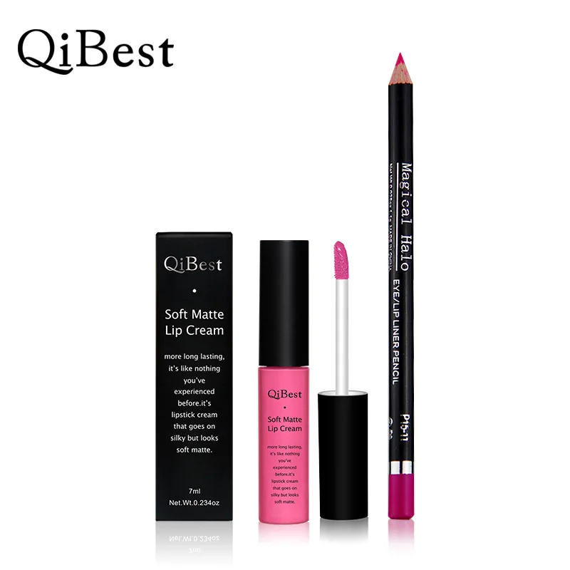Qibest 14 цветов moisure fadeless матовый блеск для губ и карандаш водонепроницаемый жидкая
