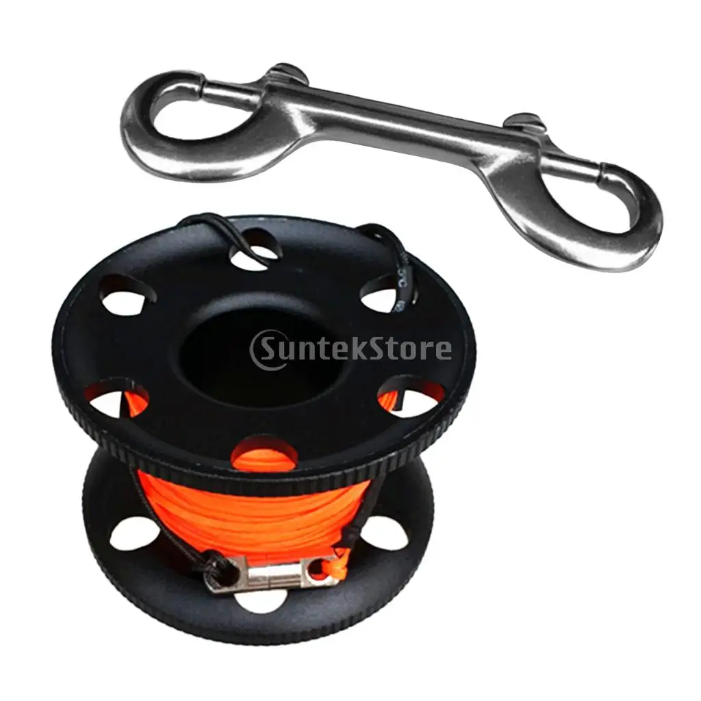 Scuba Diving Aluminium Finger Spool Reel 20/30/50M Line with Stainless Steel Snap Bolt Clip Black Blue Purple