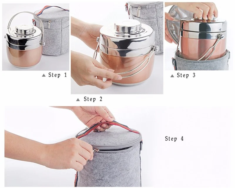 Double Layer Stainless Steel Bento Box Kids Portable Japanese Thermal Lunch Boxs Travel School Food Container Lunchbox Whit Bag 17