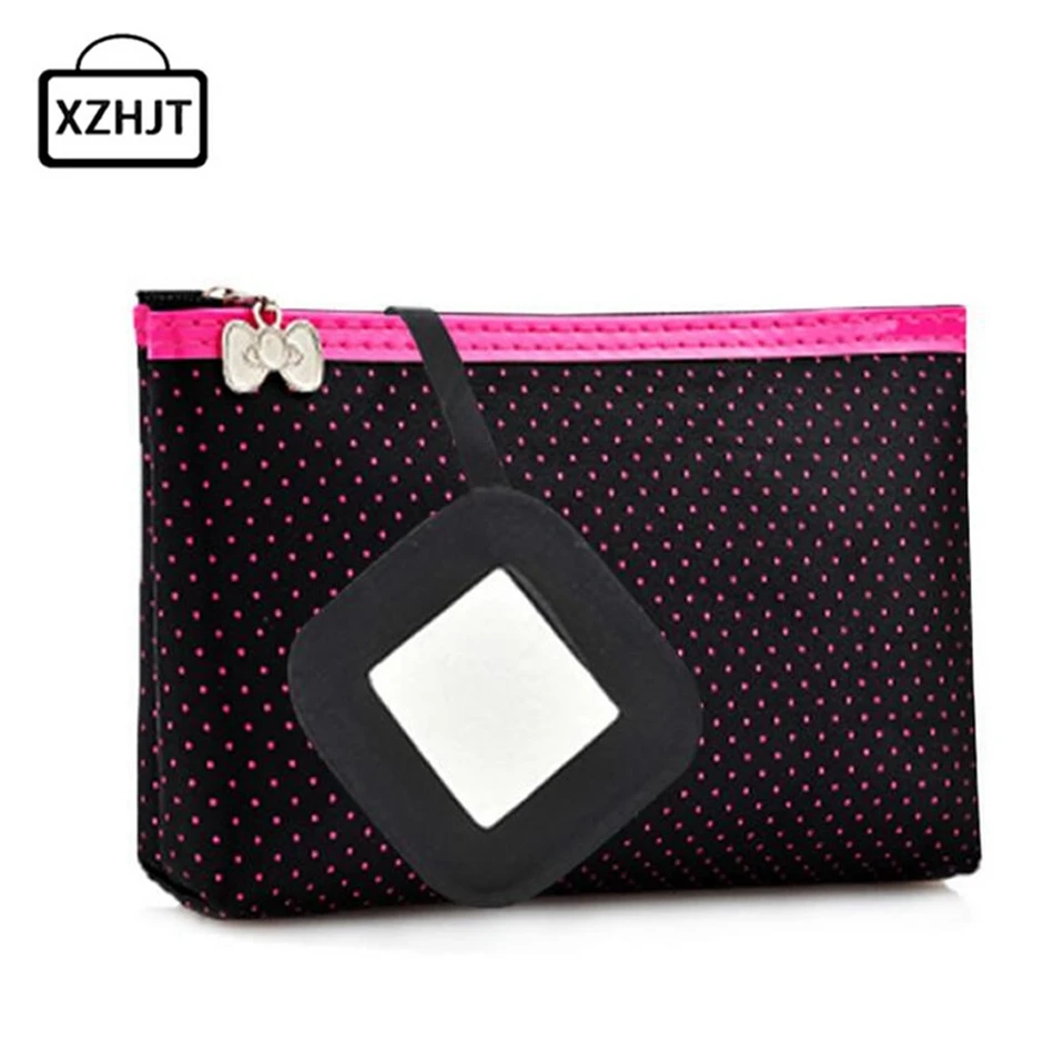 

Women Cosmetic Bag Rectangle Shaped Dots pattern Portable Fashion Function Beauty Travel Make Up Bag Makeup Wash Kit Case