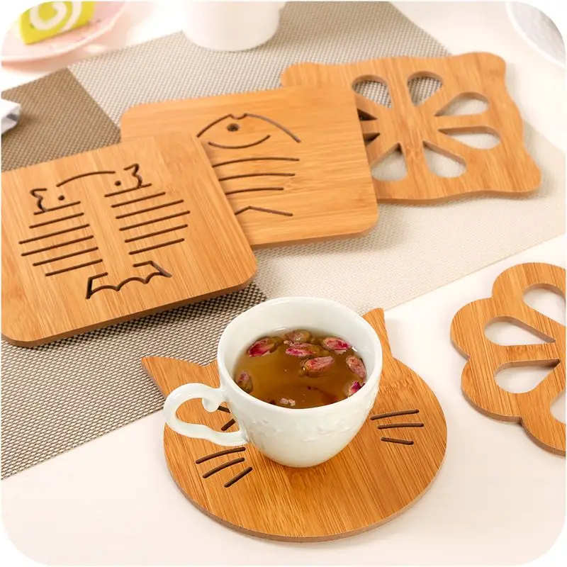 

Cute Kawaii Pot Pad Bowl Mat Wooden Cartoon Insulation Pad Non-slip Large Creative Tea Coaster New Arrive Hot Sale