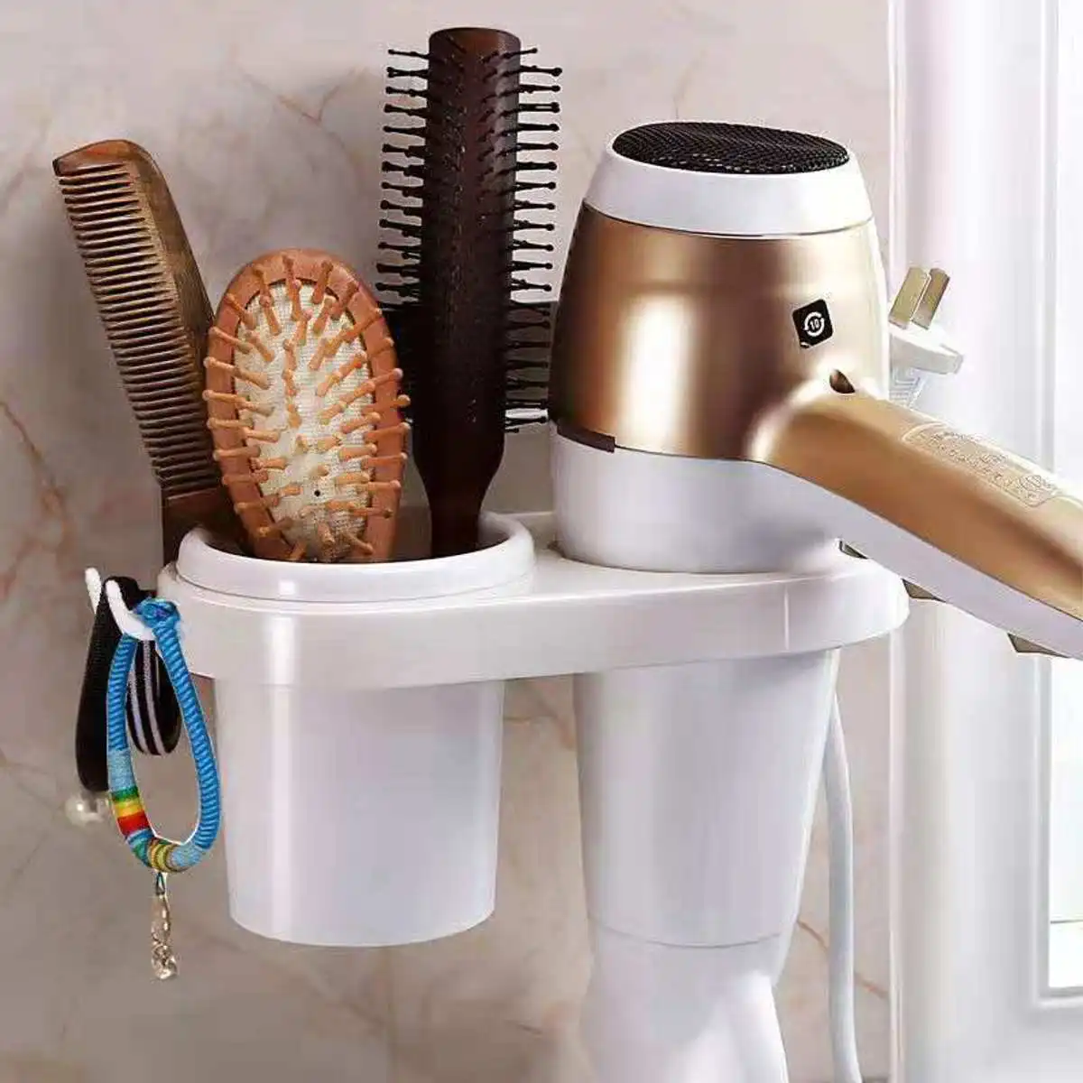 Сушилка для волос, держатель для гребня, органайзер для хранения в ванной, самоклеящаяся настенная подставка для выпрямителя шампуня