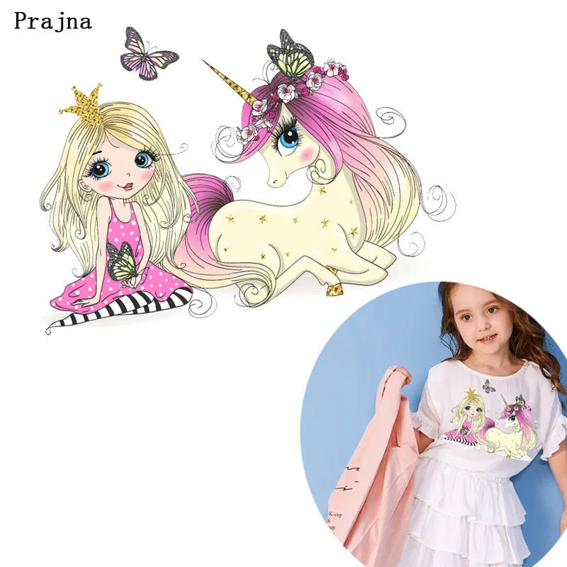 

Prajna Animals Accessories Vinyl Transfer Printing Girl Unicorn Sitting Style Thermal Transfer Iron on Decoration for kids DIY F
