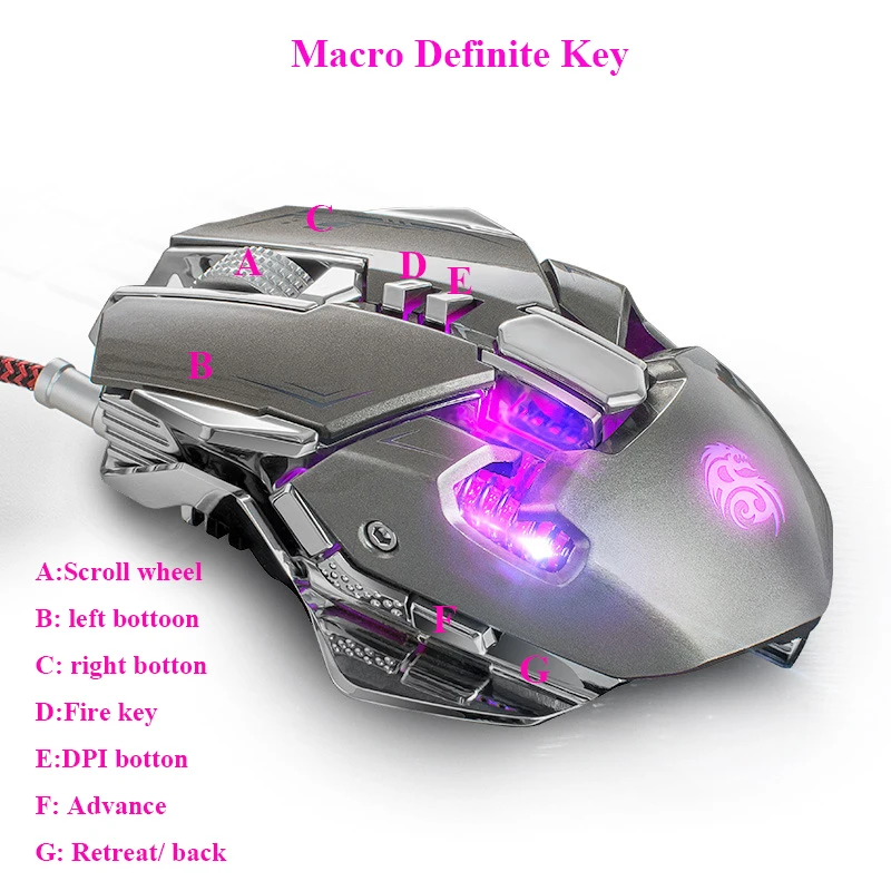 Проводная игровая мышь GUIKA 7 Bottons 3200 dpi перезаряжаемые механические металлические