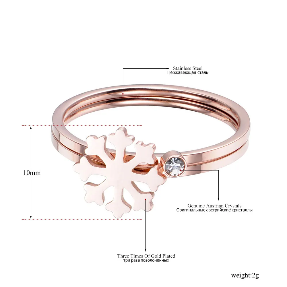 Lokaer, модное розовое золото, снежинка и кубический цирконий, набор колец с кристаллами для женщин, обручальное кольцо из нержавеющей стали, ювелирные изделия R18007