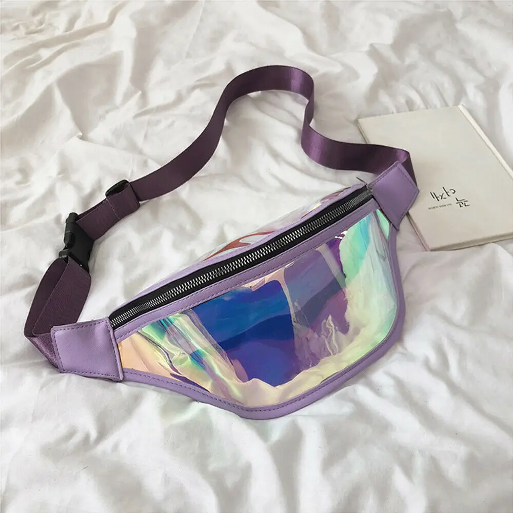 Женщина ПВХ голографическая поясная сумка для девушек поясная сумка для путешествий лазерный кошелек сумка на ремне нагрудная Спорт - Цвет: Фиолетовый